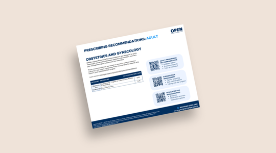 A tan background with an image of the Adult Obstetrics and Gynecology Prescribing Recs.