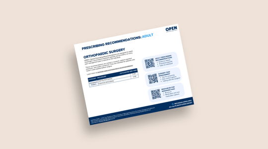 A tan background with Adult Orthopaedic Surgery Prescribing recs.