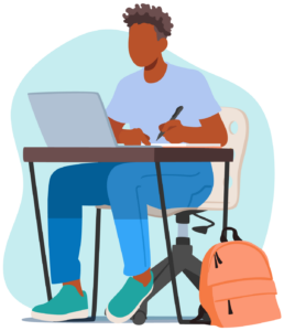 A graphic of a youth studying at a desk.