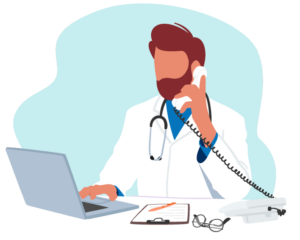 A graphic of a doctor on the phone with a patient.