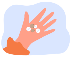 A graphic of a patient's hand holding their MOUD prescription.