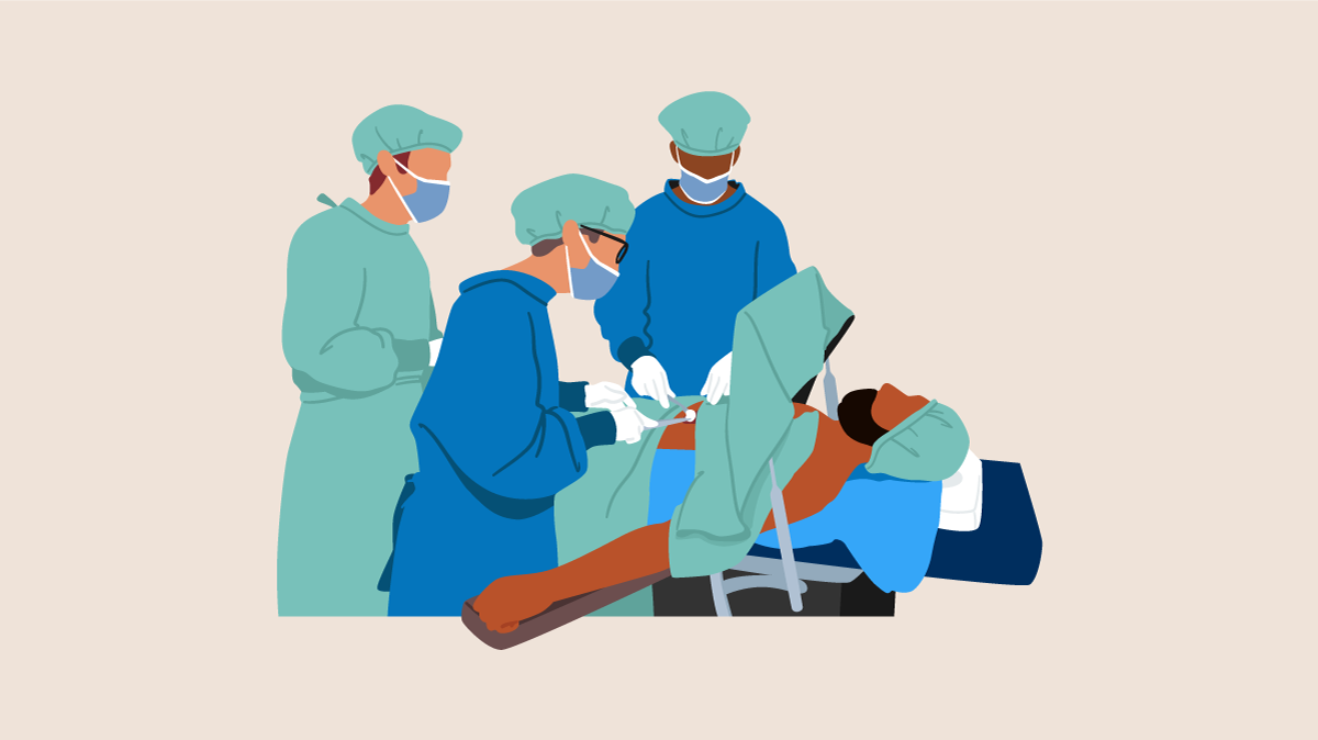 A graphic of surgeons performing surgery on a patient.