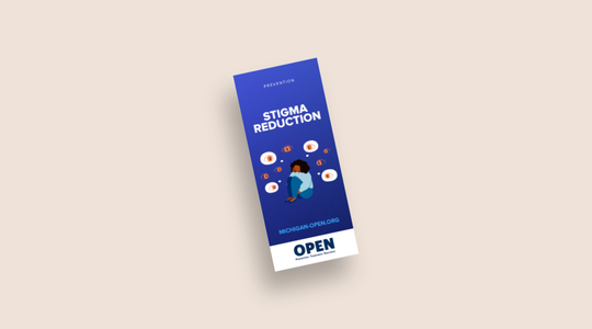 A tan background with an image of the Stigma Reduction brochure.